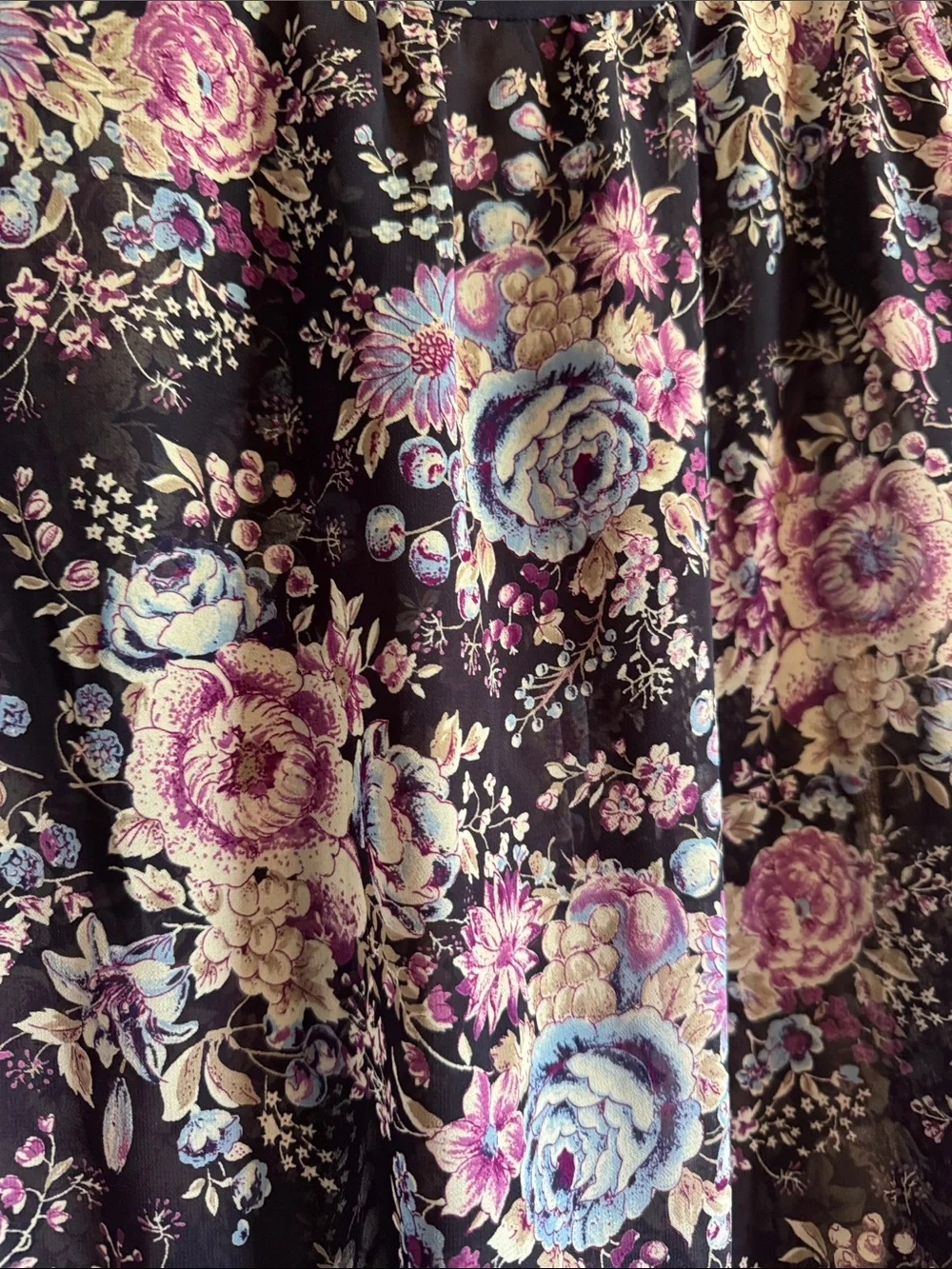 LOFT Navy Floral Puff-Sleeve Peasant Blouse